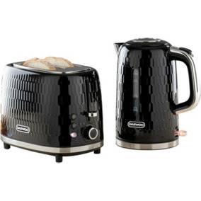 Daewoo Honeycomb Kettle and Toaster Set 3KW Rapid Boil 1.7L 2 Slice Black SDA2673GE