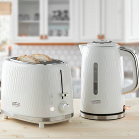 Daewoo Honeycomb Kettle and Toaster Set 3KW Rapid Boil 1.7L 2 Slice White SDA2671GE