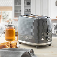 Daewoo Honeycomb Toaster 2 Slice High Lift Handle 3D Embossed Grey SDA2604GE