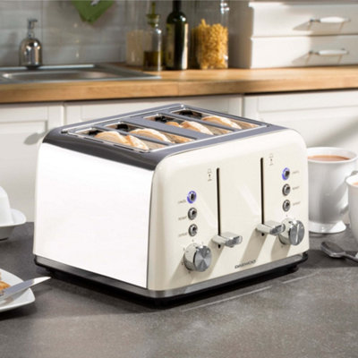 Daewoo Kensington 1750W Cream Stainless Steel & Retro 4 Slice Toaster ...