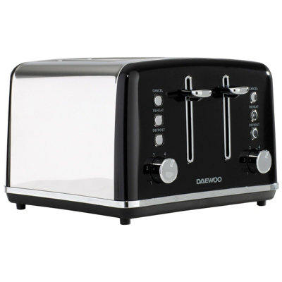 Daewoo Kensington Toaster 4 Slice Defrost Reheat Stainless Steel Black ...