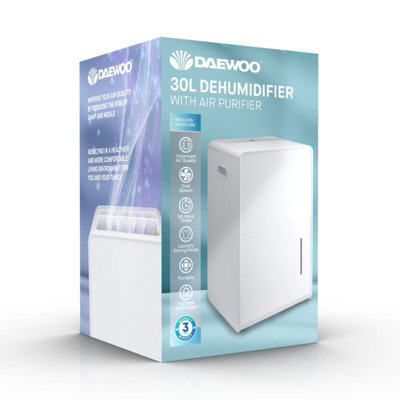 Daewoo Large Portable Dehumidifier for 32-40m² Room w 24hr Timer LED ...