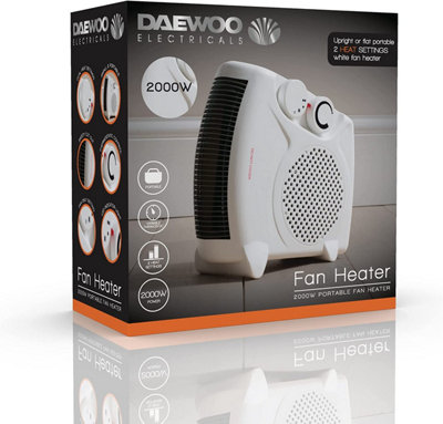 Daewoo Portable Flat Upright 2000W Electric Fan Heater - White | DIY at Bu0026Q