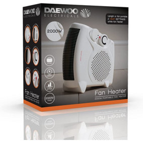 Daewoo Portable Flat Upright 2000W Electric Fan Heater - White