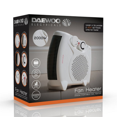 Daewoo Portable Flat Upright 2000W Electric Fan Heater - White | DIY at Bu0026Q