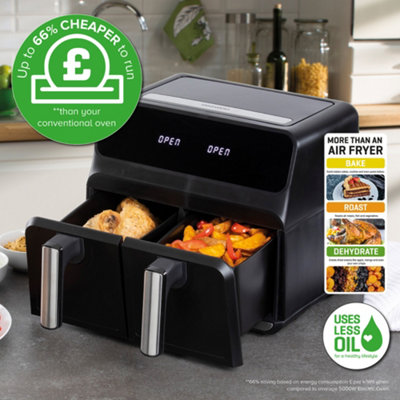 EMtronics Double Basket Air Fryer Large Digital 9 Litre Dual with