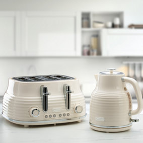 Daewoo Sienna Cordless Jug Kettle and 4 Slice Toaster Set Rapid Boil Cream SDA2564GE