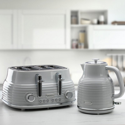 Daewoo Sienna Cordless Jug Kettle and 4 Slice Toaster Set Rapid Boil Grey SDA2565GE