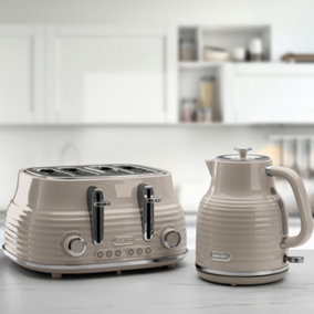 Daewoo Sienna Cordless Jug Kettle and 4 Slice Toaster Set Rapid Boil Taupe SDA2566GE