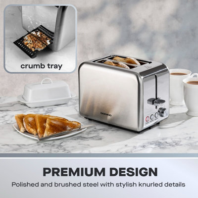 Daewoo Small Electric 2-Slice Toaster Wide Slot Brushed Stainless Steel ...