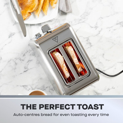 Daewoo Small Electric 2-Slice Toaster Wide Slot Brushed Stainless Steel ...