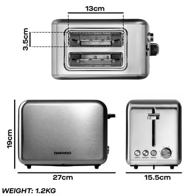 Daewoo Small Electric 2-Slice Toaster Wide Slot Brushed Stainless Steel ...