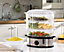 Daewoo Stainless Steel 3 Tier Food Steamer Electric Cooker With Rice Bowl for Vegetable Fish Meat Steam Cooking 9 Litre 1200W
