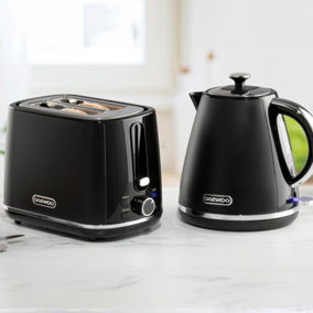 Daewoo Stirling Pyramid Kettle and 2 Slice Toaster Set 1.7L 3KW Fast Boil 7 Browning Levels Black SDA2679GE