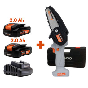 DAEWOO U-FORCE 18V Cordless Handheld Mini Chainsaw 10cm with Hard Case + 2 x 2.0Ah Battery + Charger