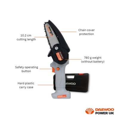 DAEWOO U-FORCE 18V Cordless Handheld Mini Chainsaw 10cm with Hard Case + 2 x 2.0Ah Battery + Charger - 9