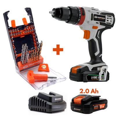 DAEWOO U-FORCE 18V Cordless Impact Drill + 2.0Ah Battery + Charger + 50pc Drill Bit Set