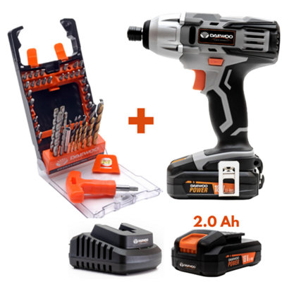 DAEWOO U-FORCE 18V Cordless Impact Driver + 2.0Ah Battery + Charger + 50pc Drill Bit Set