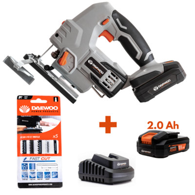 DAEWOO U-FORCE 18V Cordless Jigsaw + 2.0Ah Battery + Charger + 5pk Jigsaw Blade Set