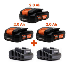 Daewoo U-FORCE 3 x 2.0Ah Battery (18V) + 2 x Chargers Power Tool Accessories