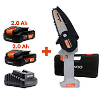 DAEWOO U-FORCE Cordless Handheld Mini Chainsaw 10cm with Hard Case + 2 x 2.0Ah Battery + Charger
