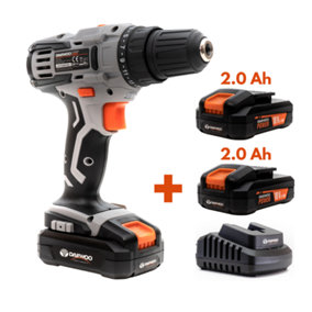 Daewoo U-FORCE Series 18V Cordless Drill Driver + 2 x 2.0Ah Battery + Charger