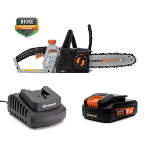 Daewoo U-FORCE Series 18V Cordless Electric Chainsaw 5YR Warranty (Includes 2000mAh Battery & Charger)