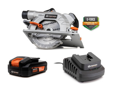 Daewoo U FORCE Series 18V Cordless Electric Circular Saw 5YR Warranty Includes 2000mAh Battery Charger DIY at B Q