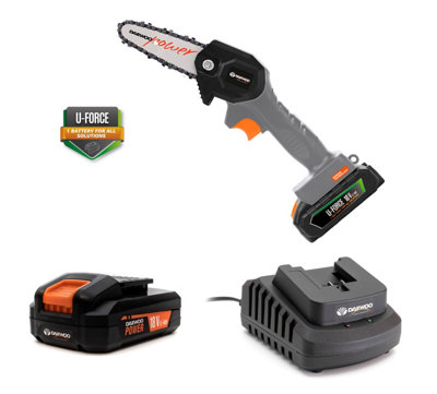 Daewoo U FORCE Series 18V Cordless Electric Handheld Mini Chainsaw 5YR Warranty Includes 2000mAh Battery Charger