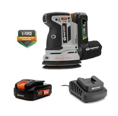 Daewoo U-FORCE Series 18V Cordless Electric Orbital Sander 5YR Warranty (Includes 2000mAh Battery & Charger