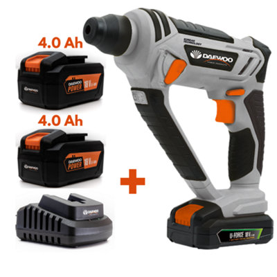 Daewoo U-FORCE Series 18V Cordless Rotary Hammer SDS Drill + 2 x 4.0Ah Battery + Charger