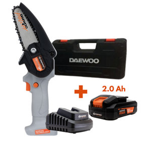 Daewoo U-FORCE Series Cordless Handheld Mini Chainsaw 10cm with Hard Case + 2.0Ah Battery + Charger