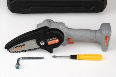 Daewoo U-FORCE Series Cordless Handheld Mini Chainsaw 10cm with Hard Case + 2.0Ah Battery + Charger
