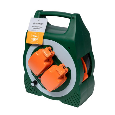 Daewoo Weatherproof 15 Metre Cable Reel Outdoor Extension Lead