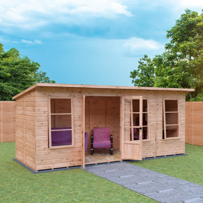 Dahlia 16x6ft Pent Summerhouse with double doors and 3 opening windows - 4