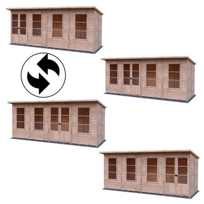 Dahlia 16x6ft Pent Summerhouse with double doors and 3 opening windows - 5