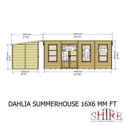 Dahlia 16x6ft Pent Summerhouse with double doors and 3 opening windows - 9