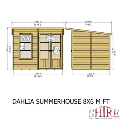 Dahlia 8x6 Pent Summerhouse with double doors and one opening window - 9