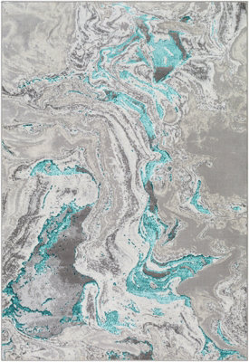DAHLIA Abstract Modern Marble Teal Area Rug 120 x 170 cm