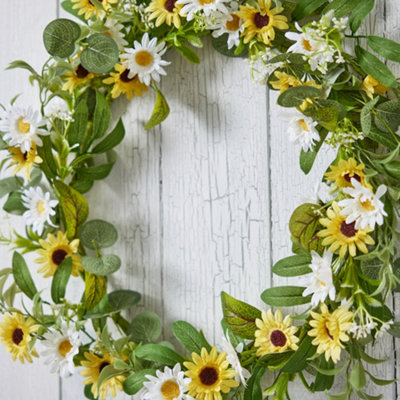 Daisy Chain Wreath Yellow & White Floral Front Door Easter Wreath Garland Rustic Spring Home Garden Porch Décor - 51cm - 3