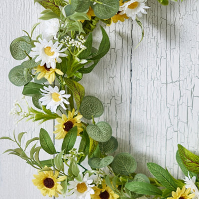 Daisy Chain Wreath Yellow & White Floral Front Door Easter Wreath Garland Rustic Spring Home Garden Porch Décor - 51cm - 4