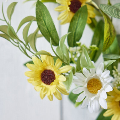 Daisy Chain Wreath Yellow & White Floral Front Door Easter Wreath Garland Rustic Spring Home Garden Porch Décor - 51cm - 5