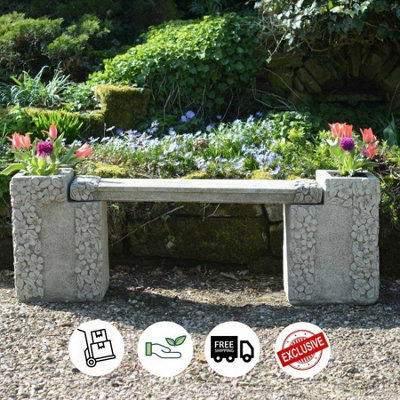 Daisy Design Stone Cast Garden Bench