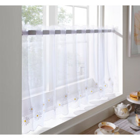 Daisy white Voile Cafe Curtain 140cm x 45cm (55" x18")