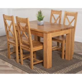 Dakota 127 x 82 cm Chunky Oak Small Dining Table and 4 Chairs Dining Set with Berkeley Chairs