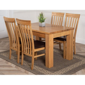 Dakota 127 x 82 cm Chunky Oak Small Dining Table and 4 Chairs Dining Set with Harvard Chairs