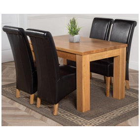 Dakota 127 x 82 cm Chunky Oak Small Dining Table and 4 Chairs Dining Set with Montana Black Leather Chairs