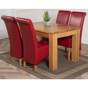 Dakota 127 x 82 cm Chunky Oak Small Dining Table and 4 Chairs Dining Set with Montana Burgundy Leather Chairs