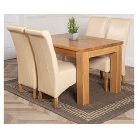 Dakota 127 x 82 cm Chunky Oak Small Dining Table and 4 Chairs Dining Set with Montana Ivory Leather Chairs