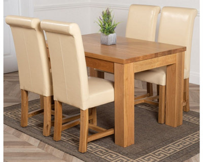 Dakota 127 x 82 cm Chunky Oak Small Dining Table and 4 Chairs Dining Set with Washington Ivory Leather Chairs
